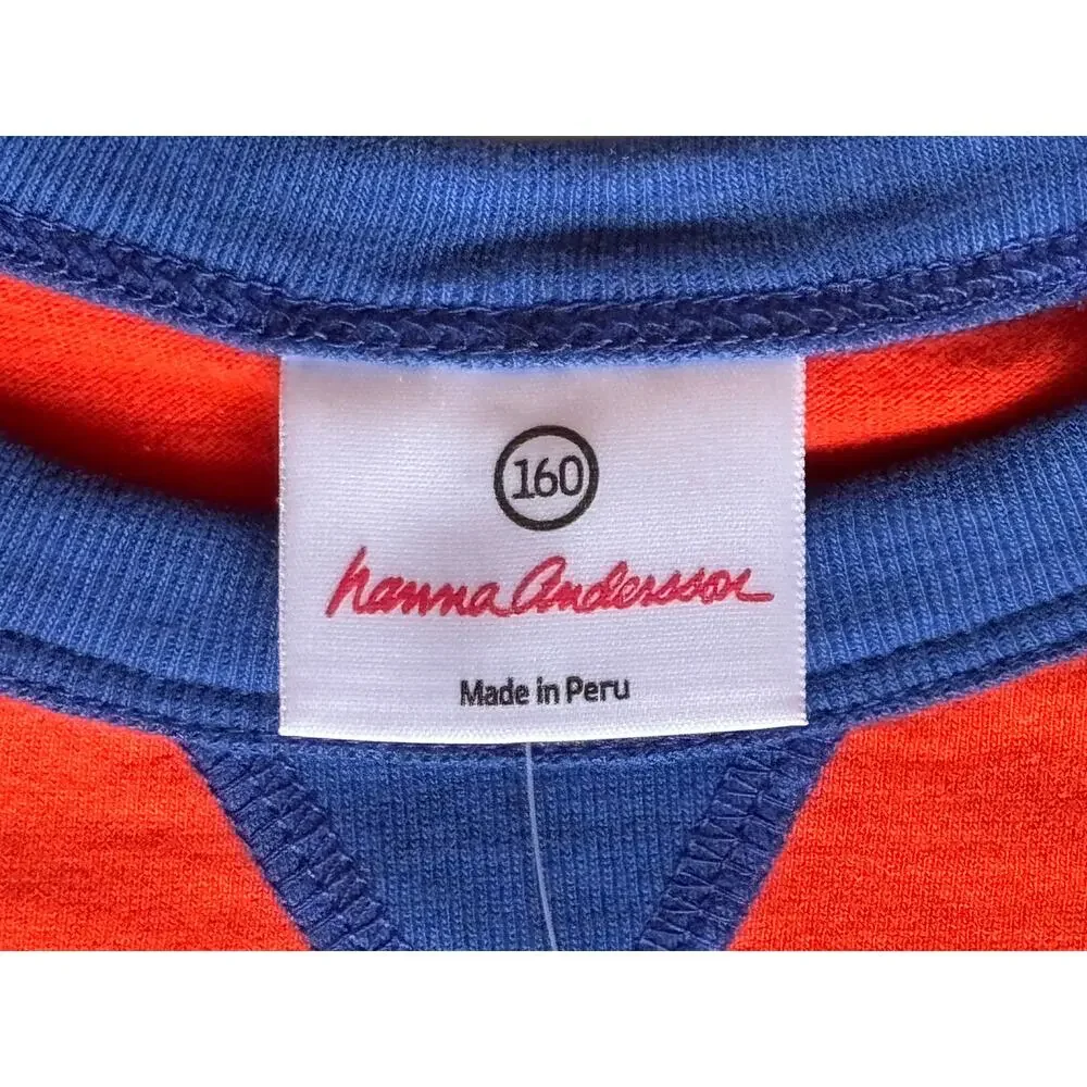 NWT Hanna Andersson Boys 160/US14 Baseball Tee OrangeNavy Stripe RaglanSupersoft